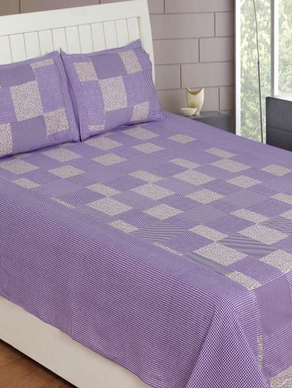 100% cotton check double bed sheet with 2 pillow covers