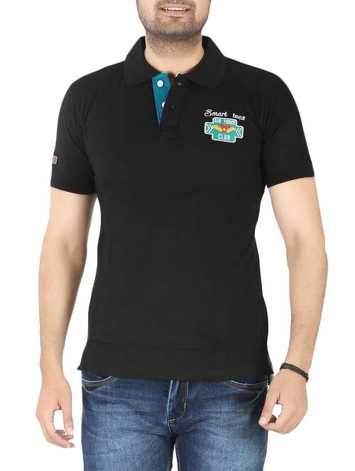 black solid polo t-shirt - 14959687 - Standard Image - 0