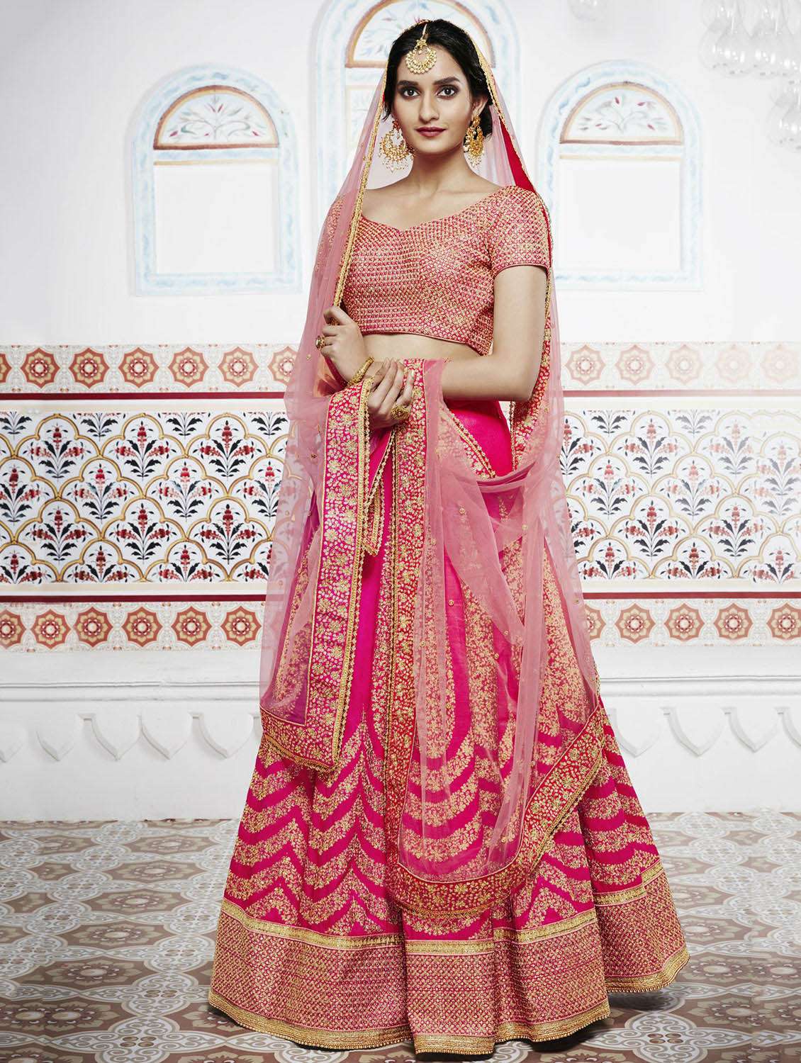 pink silk flared lehenga