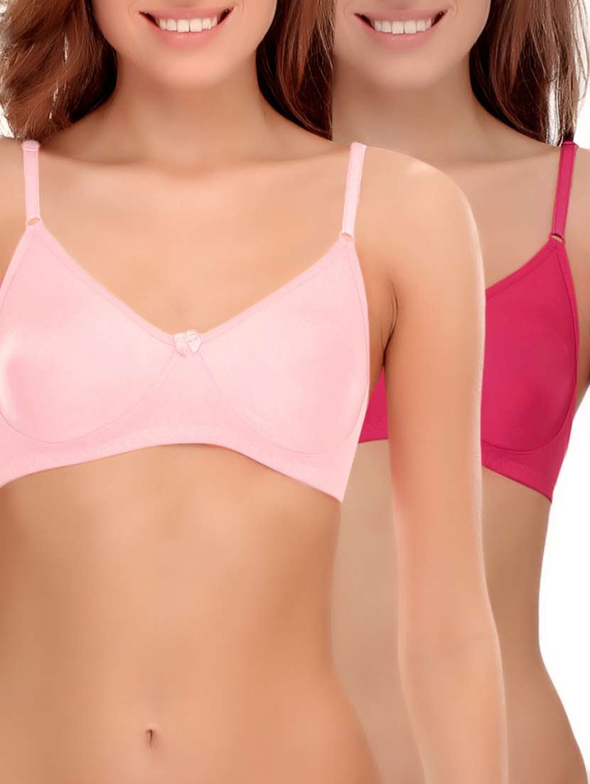 set of 2 pink solid cotton t-shirt bras