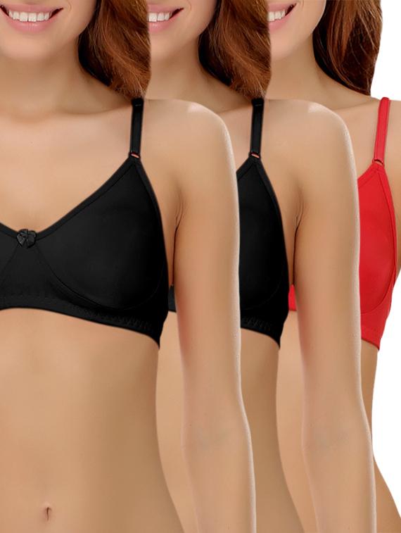 set of 3 bow patch solid bra - 14964771 -  Zoom Image - 0