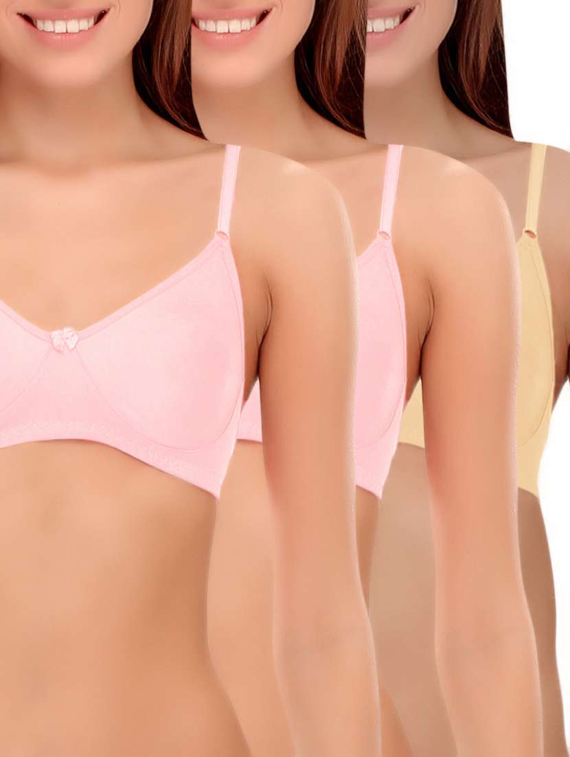 set of 3 multicolored solid cotton t-shirt bras