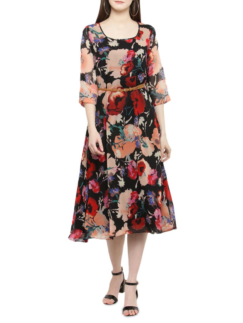 black floral a-line dress - 14966354 - Zoom Image - 0