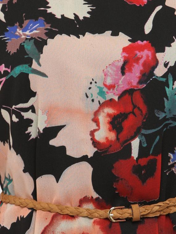 black floral a-line dress - 14966354 - Standard Image - 3