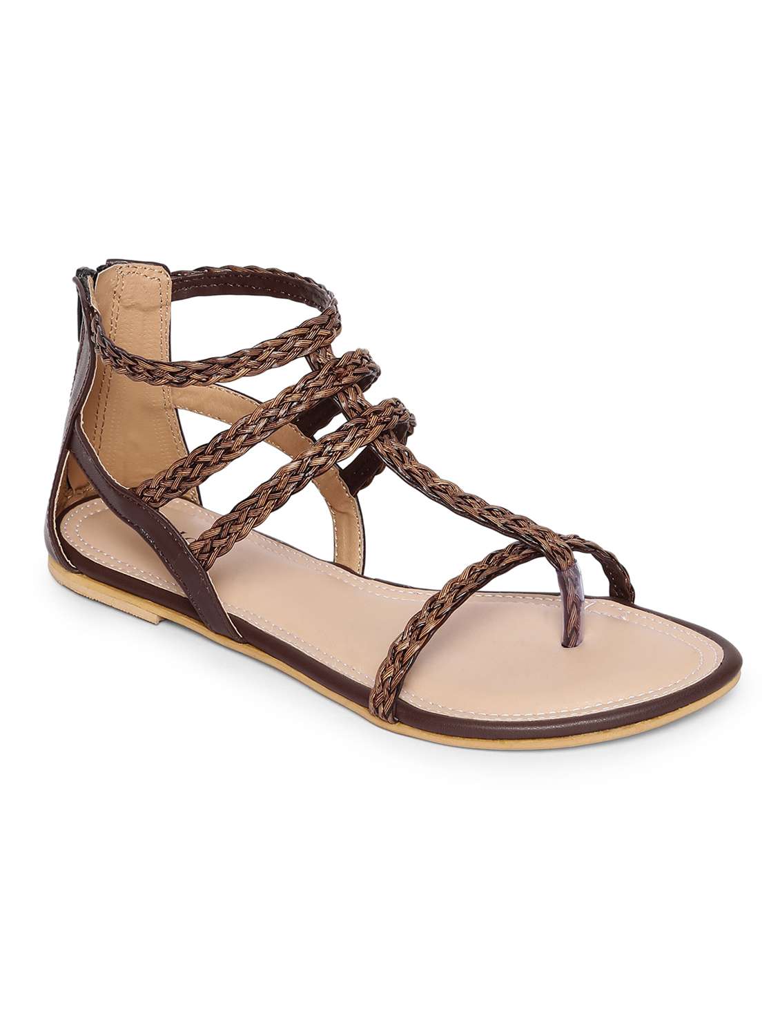brown faux leather gladiators sandals