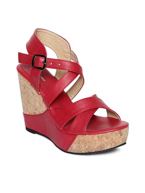 maroon  ankle strap  wedge - 14966883 -  Standard Image - 0