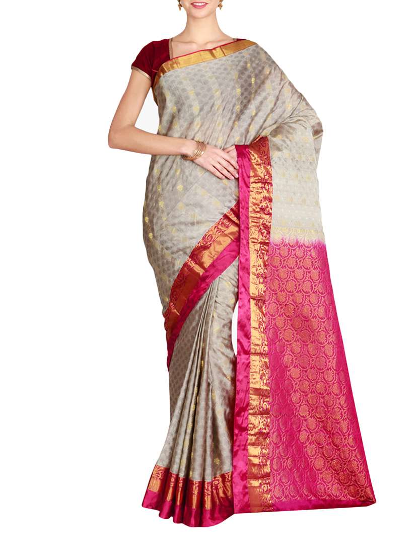 the chennai silks grey kanjivaram saree with blouse