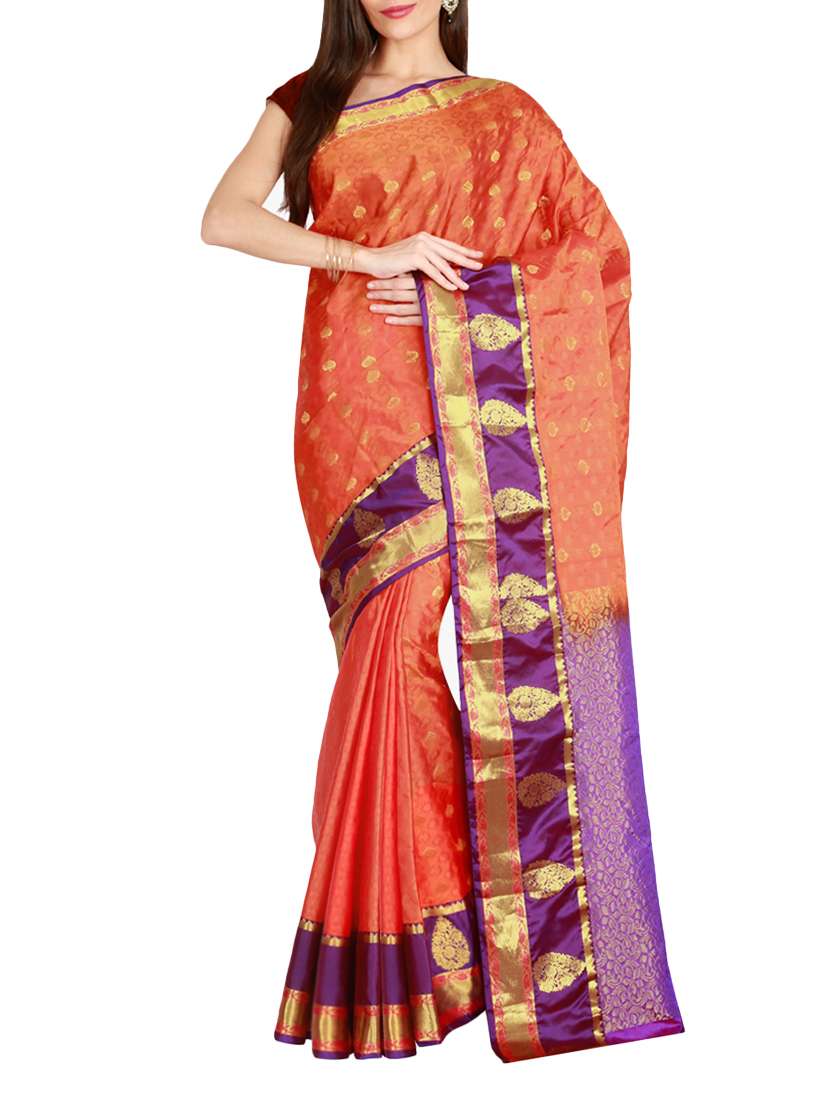 the chennai silks orange kanjivaram saree with blouse