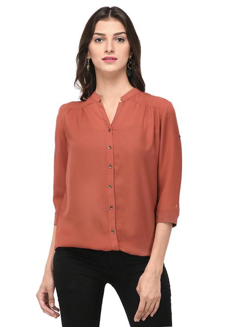 brown solid shirt - 14969604 - Standard Image - 0