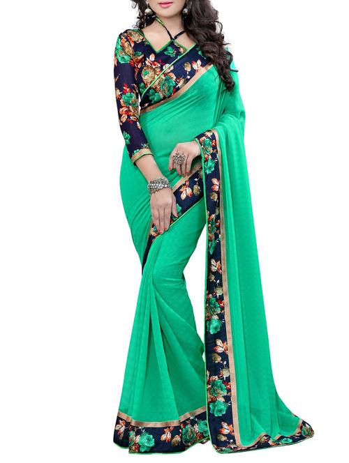 green chiffon bordered saree with blouse - 14974716 - Standard Image - 0