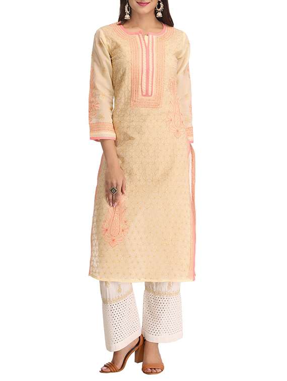 ada beige cotton straight kurta