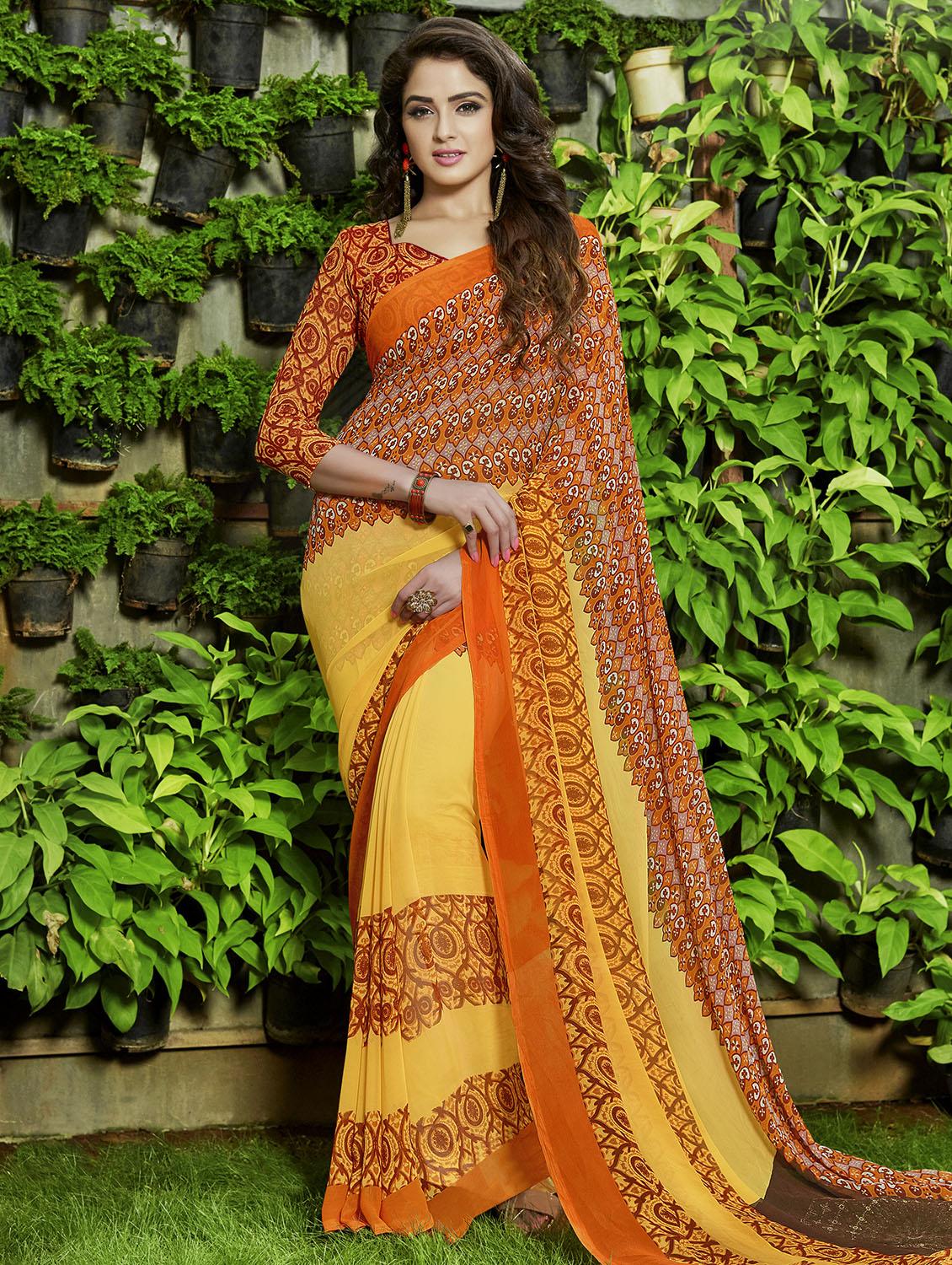 orange georgette printed saree - 14986462 - Zoom Image - 0