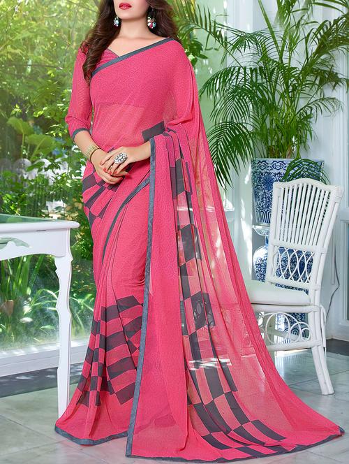 peach georgette printed saree - 14986475 -  Standard Image - 0