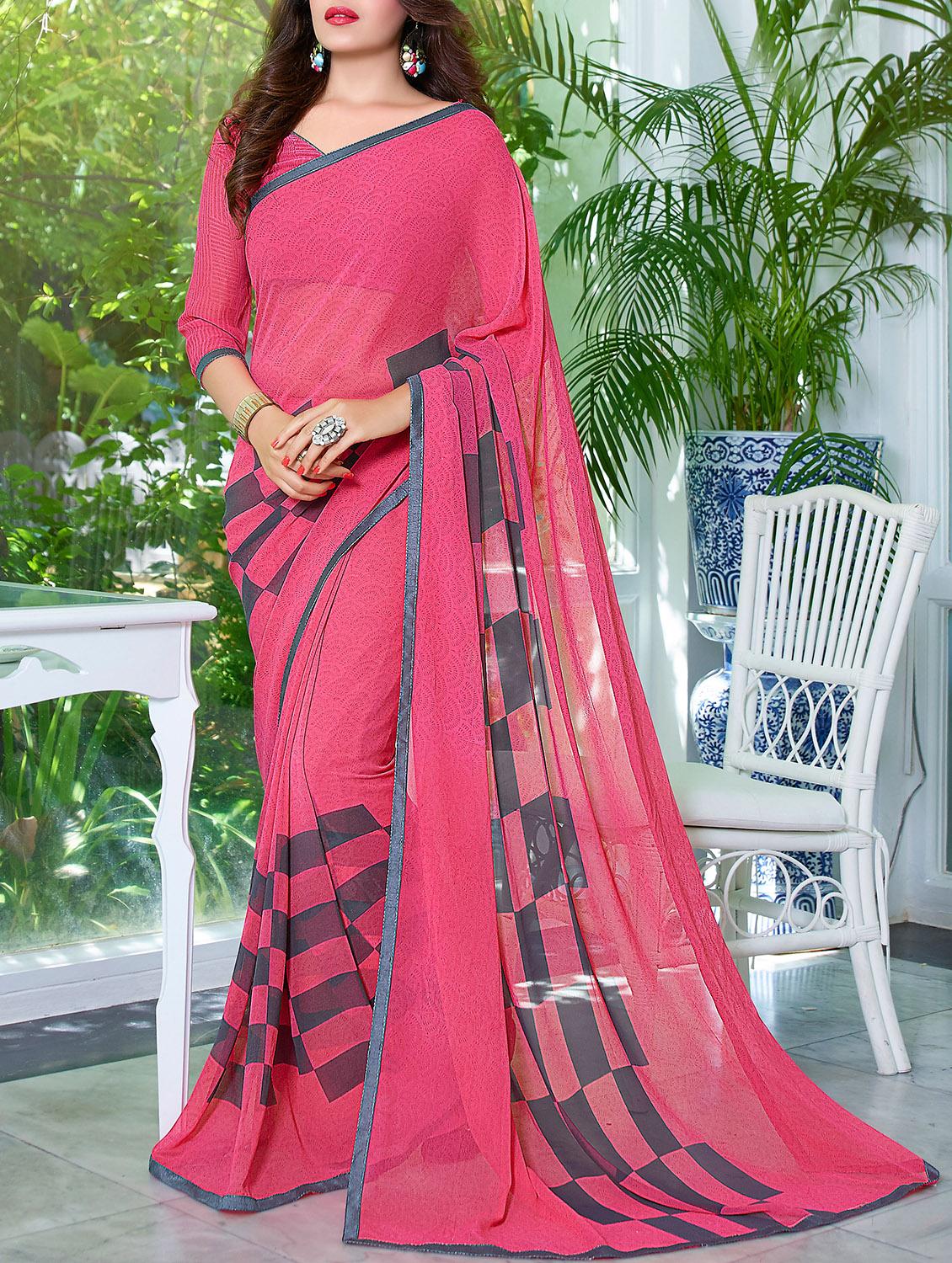 peach georgette printed saree - 14986475 -  Zoom Image - 0
