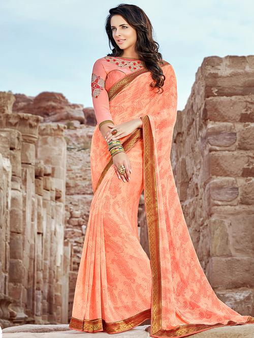 orange georgette printed saree - 14986491 - Standard Image - 0