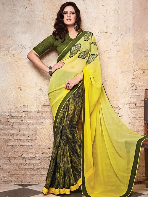 mustard georgette half and half saree - 14986501 -  Standard Image - 0