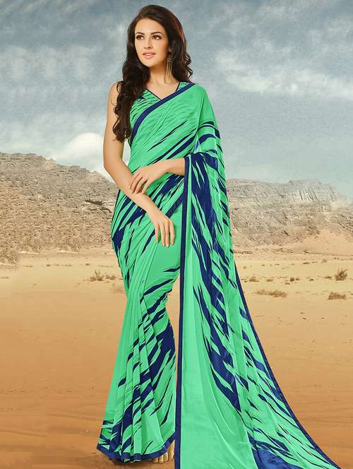 green georgette printed saree - 14986521 - Standard Image - 0
