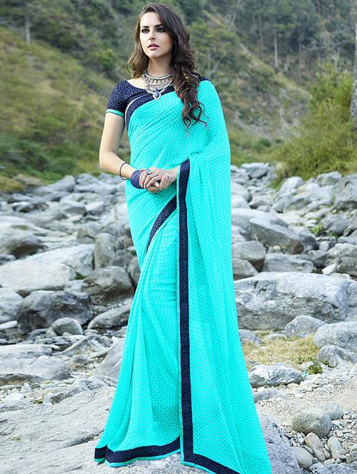 contrast bordered printed saree with blouse - 14986524 - Standard Image - 0