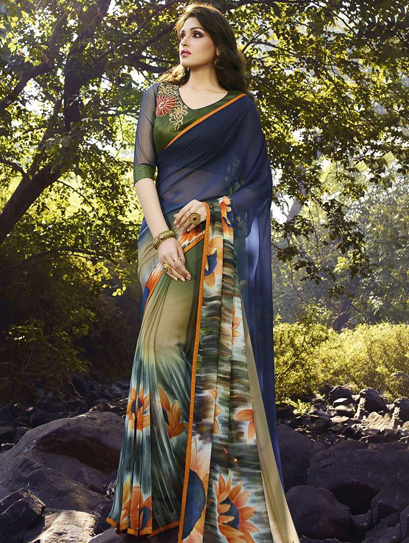 blue georgette printed saree - 14986587 -  Zoom Image - 0