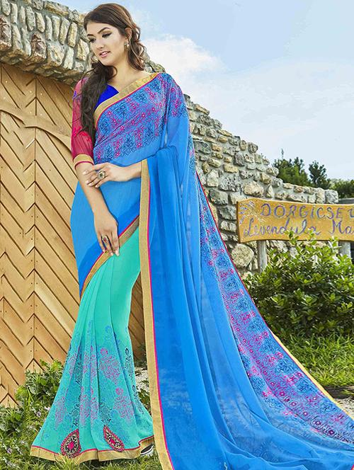 sky blue georgette half and half saree - 14986609 - Standard Image - 0