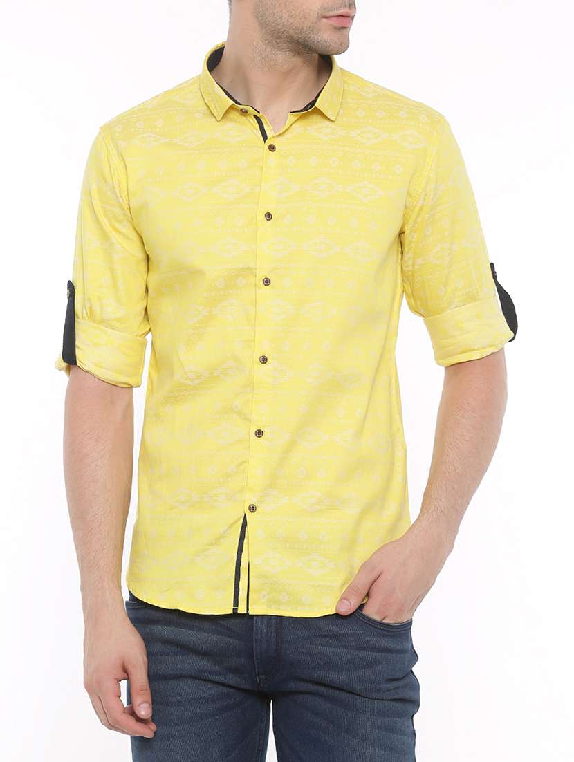 yellow aztec print casual shirt