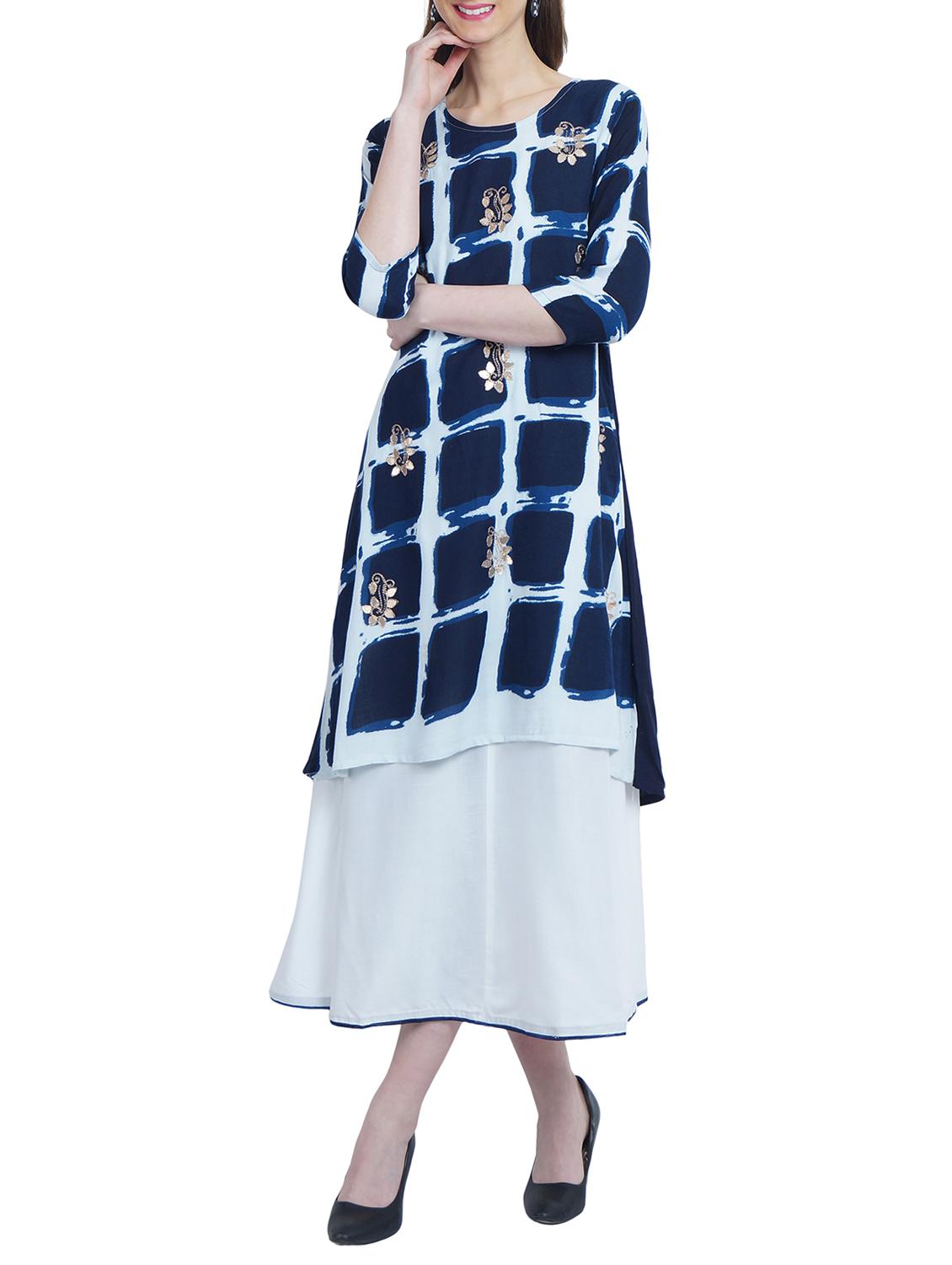 blue rayon layered kurta - 14987888 -  Zoom Image - 0