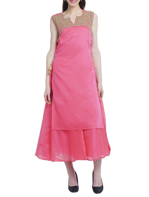pink rayon layered kurta - 14987889 -  Standard Image - 0