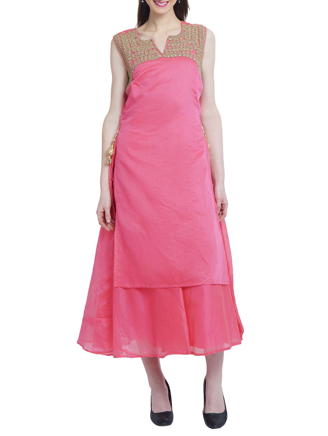 pink rayon layered kurta - 14987889 -  Zoom Image - 0