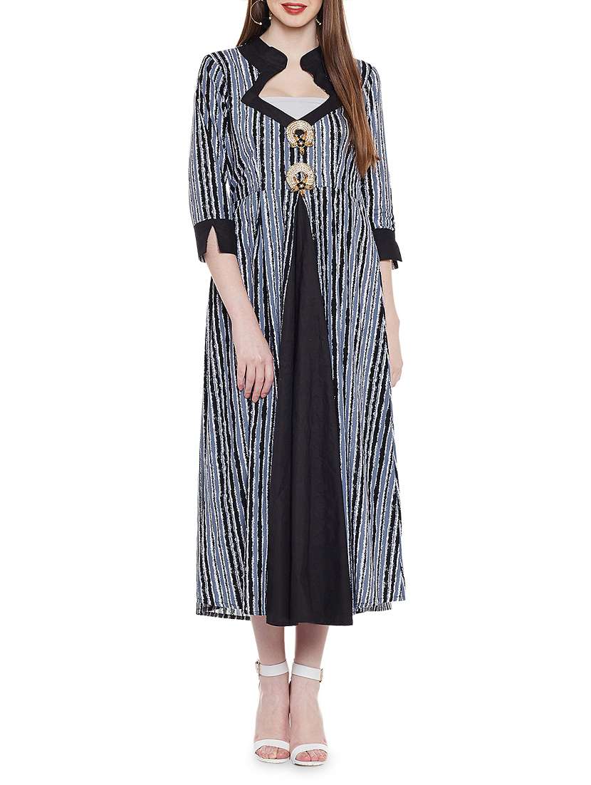 grey cotton aline kurta - 14989598 - Zoom Image - 0