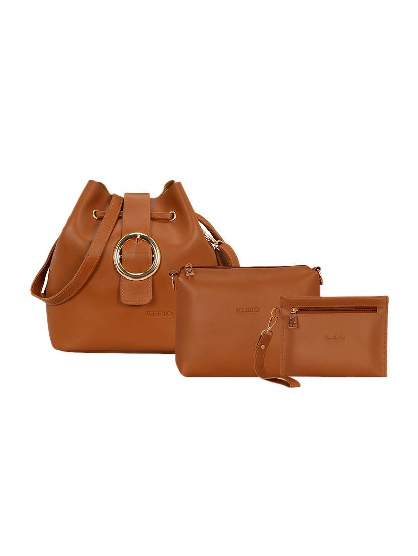 tan leatherette (pu) combo sling bag - 14992727 - Zoom Image - 0