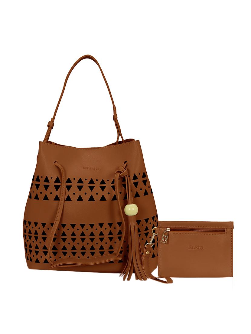 tan leatherette combo tote - 14993114 - Zoom Image - 0