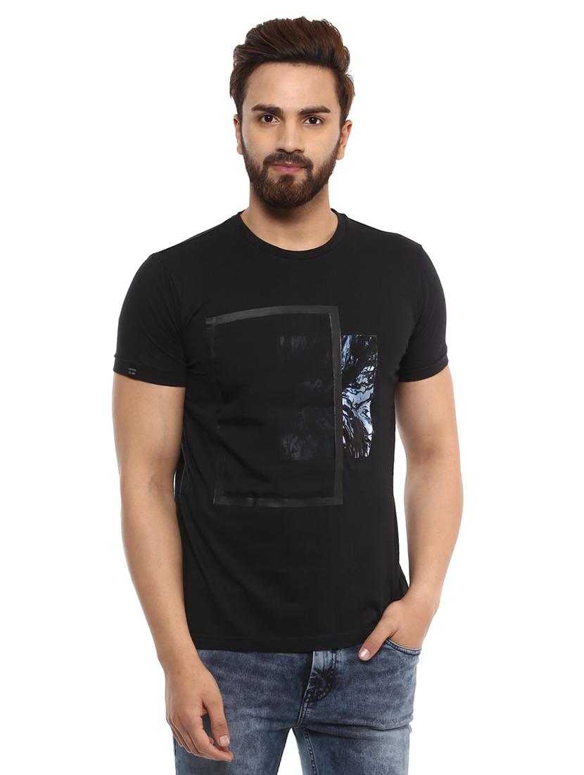 black cotton front print tshirt - 14997296 -  Zoom Image - 0