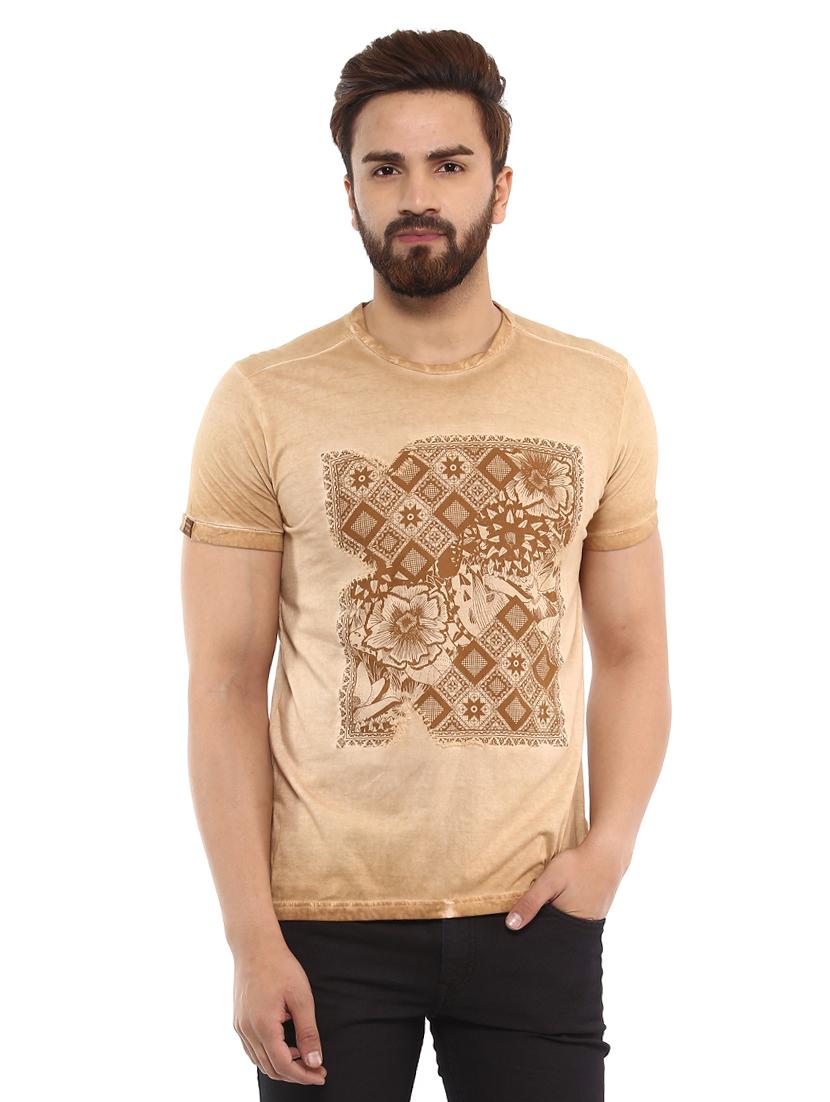beige cotton front print tshirt - 14997314 - Zoom Image - 0