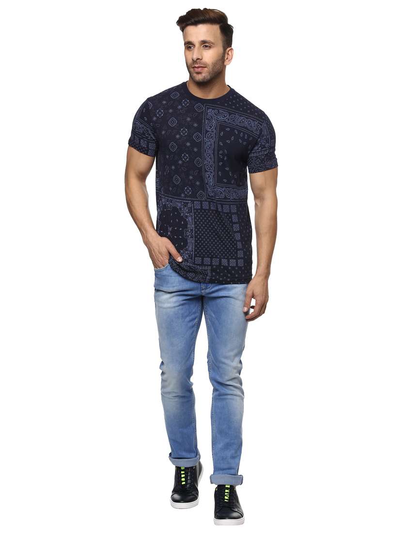 navy blue cotton all over print tshirt - 14997317 - Standard Image - 3