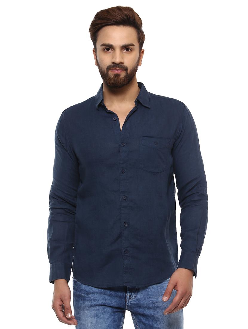 navy blue linen casual shirt - 14997370 - Zoom Image - 0