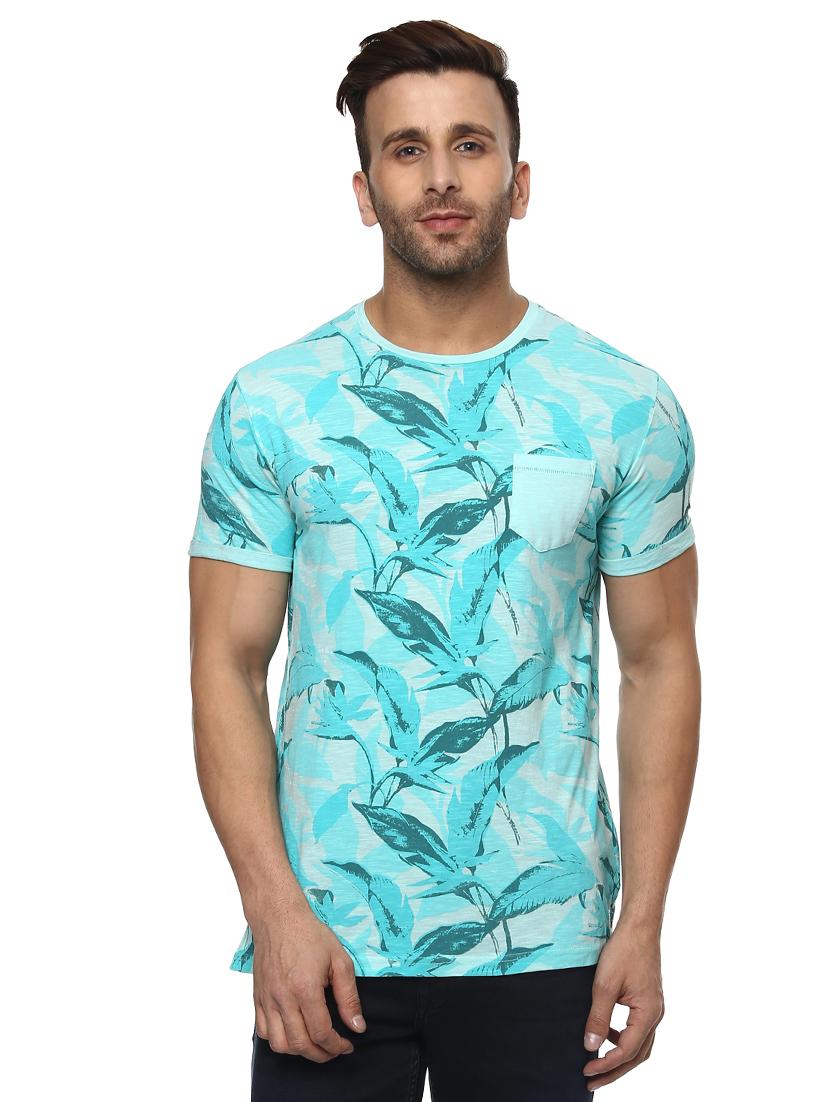 turquoise cotton all over print tshirt - 14997372 - Zoom Image - 0