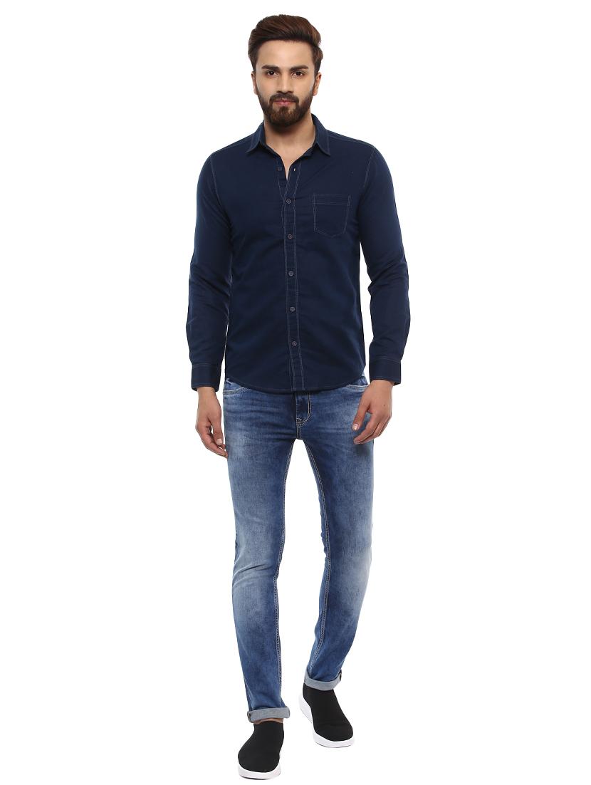 navy blue linen casual shirt - 14997400 - Standard Image - 3