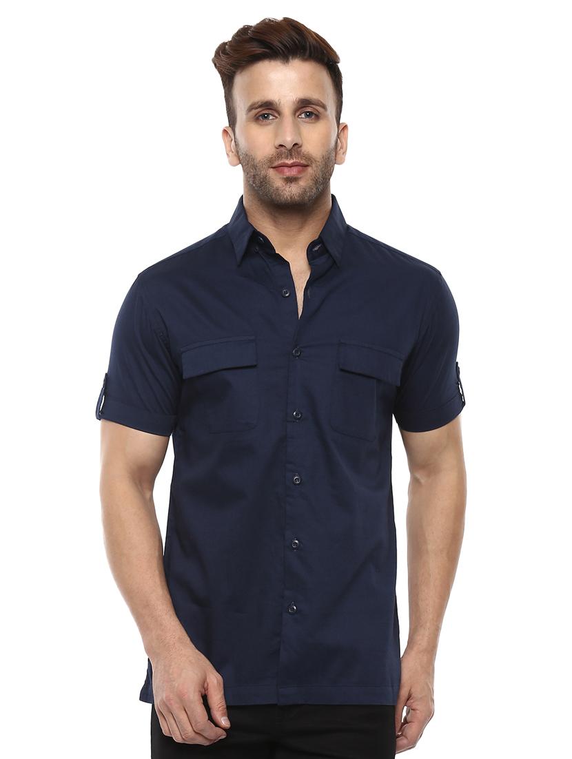navy blue cotton casual shirt - 14997429 - Zoom Image - 0