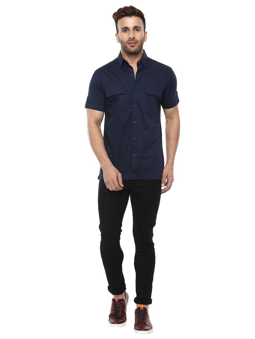 navy blue cotton casual shirt - 14997429 - Standard Image - 3