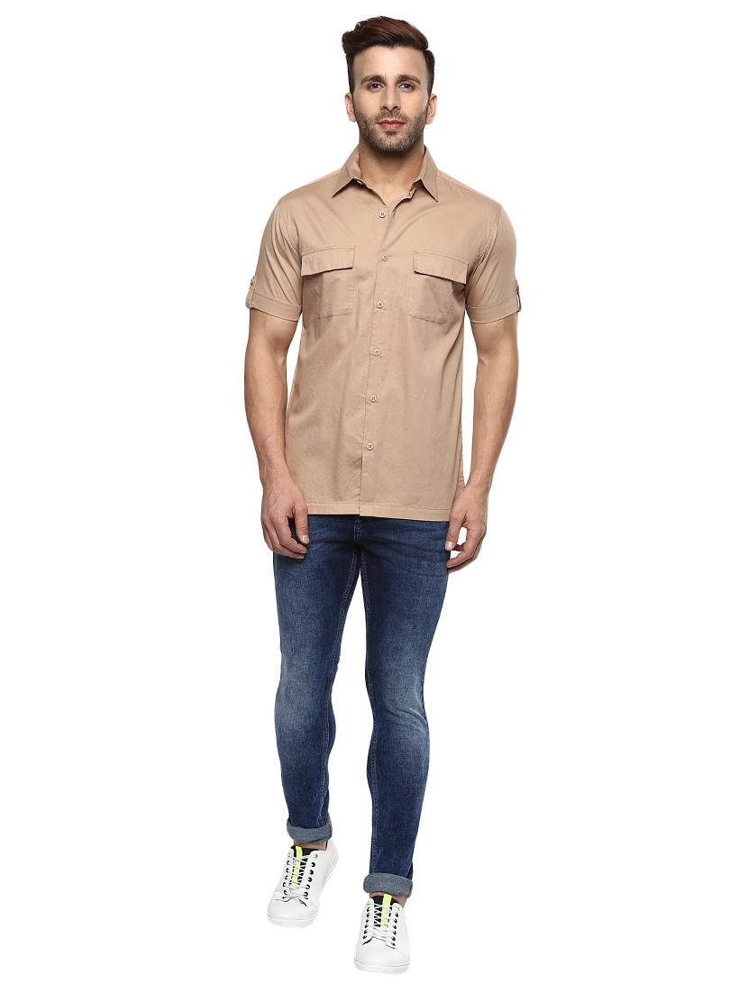 beige cotton casual shirt - 14997431 - Standard Image - 3