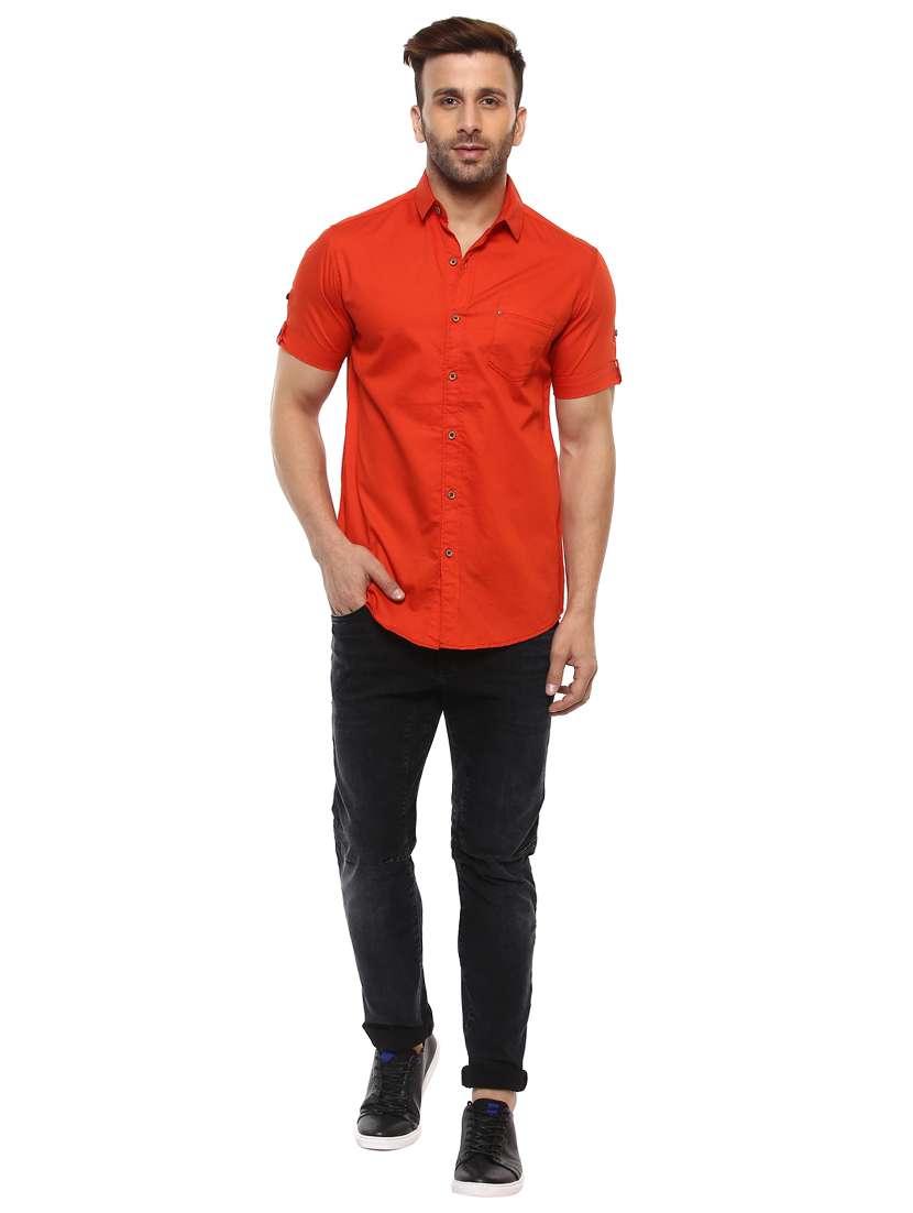 orange cotton casual shirt - 14997435 - Standard Image - 3