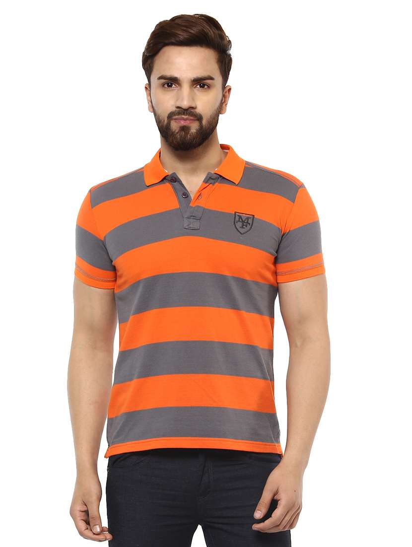 orange cotton striped t-shirt - 14997470 -  Zoom Image - 0