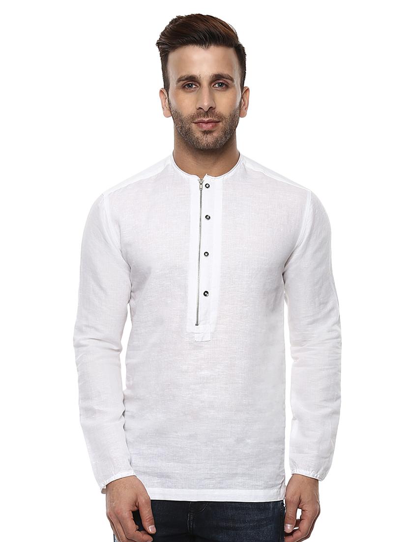 white linen short kurta - 14997494 - Zoom Image - 0