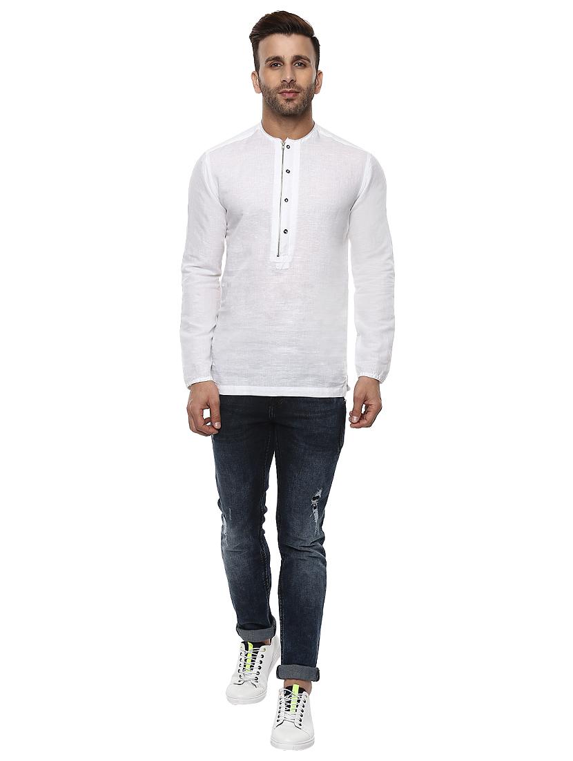 white linen short kurta - 14997494 - Standard Image - 3