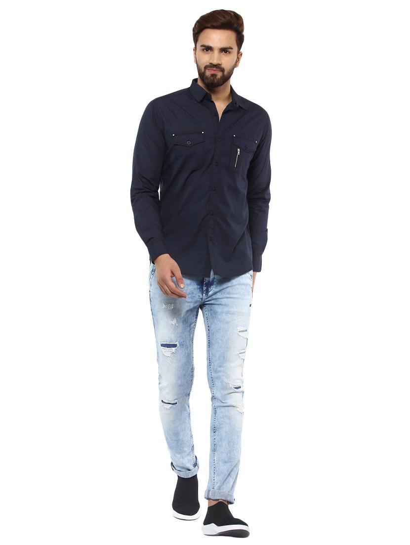 navy blue cotton casual shirt - 14997522 - Standard Image - 3
