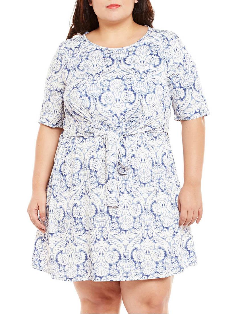 blue printed plus dress - 14997761 -  Zoom Image - 0