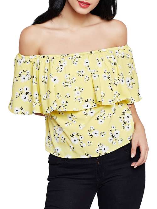 yellow printed ruffled top - 14997801 - Standard Image - 0