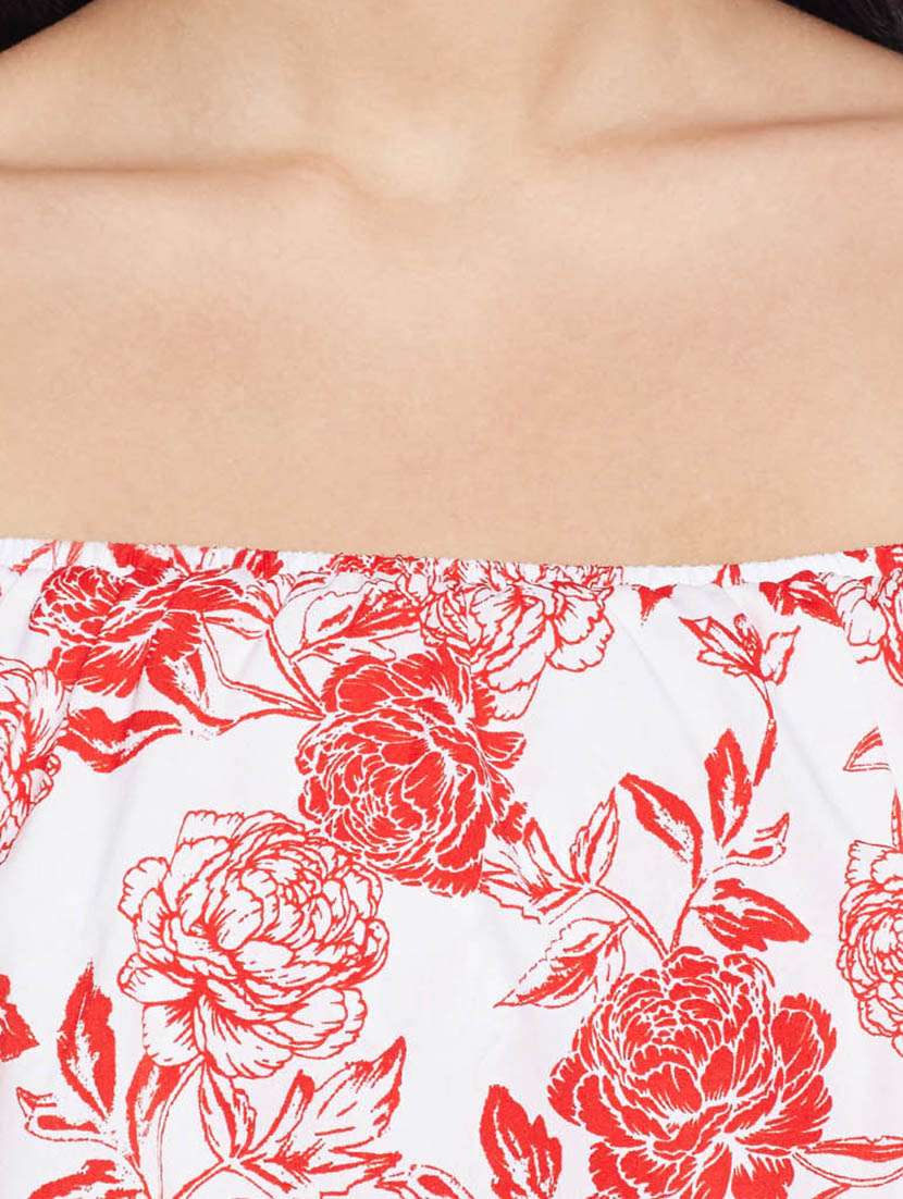 ruffled overlay floral off shoulder top - 14997803 -  Standard Image - 3