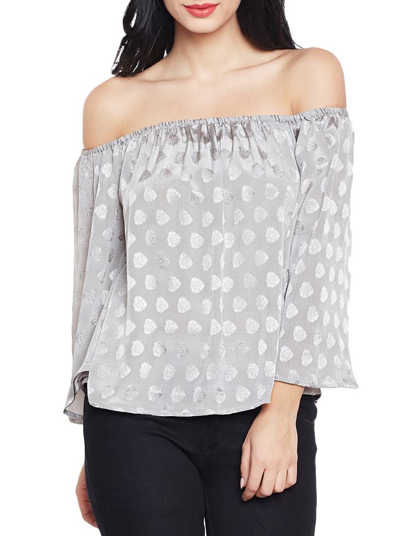 off shoulder jacquard top - 14997809 - Zoom Image - 0