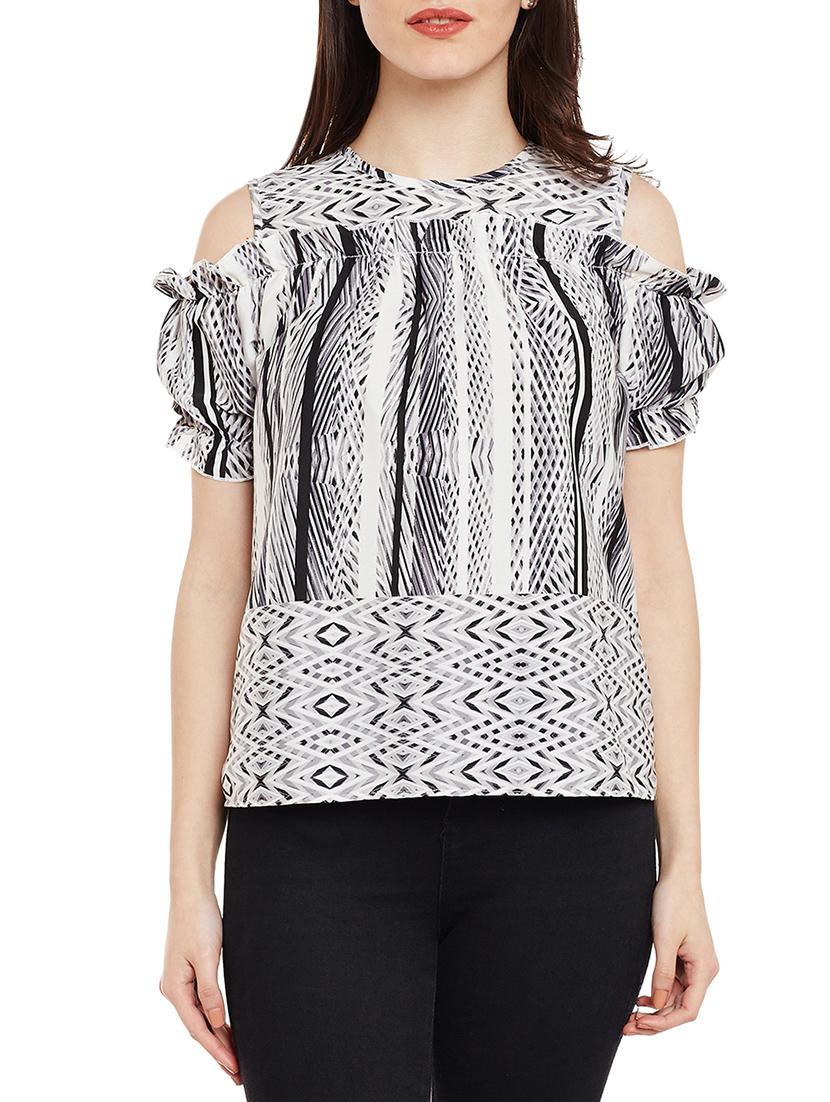 frilled trim cold shoulder top - 14997819 -  Zoom Image - 0